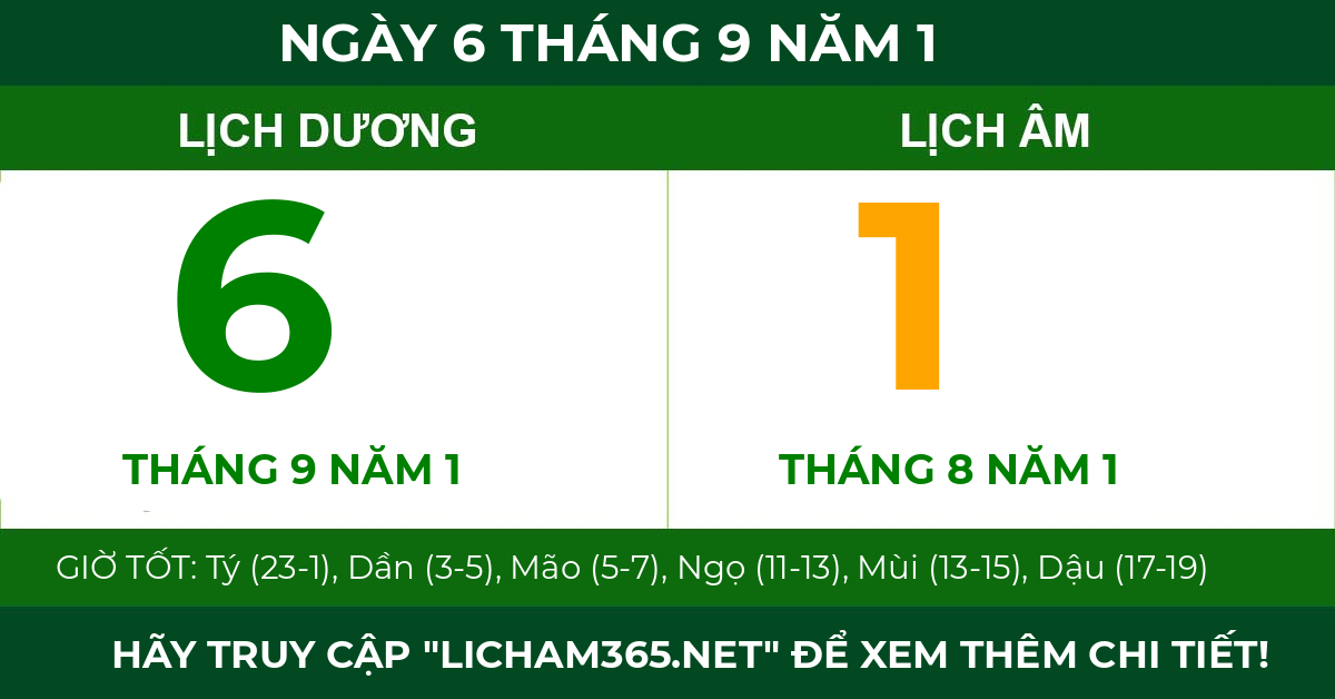 lịch âm ngày 6 tháng 9 năm 1
