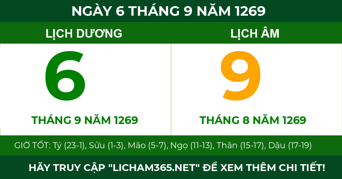 lịch âm ngày 6 tháng 9 năm 1269
