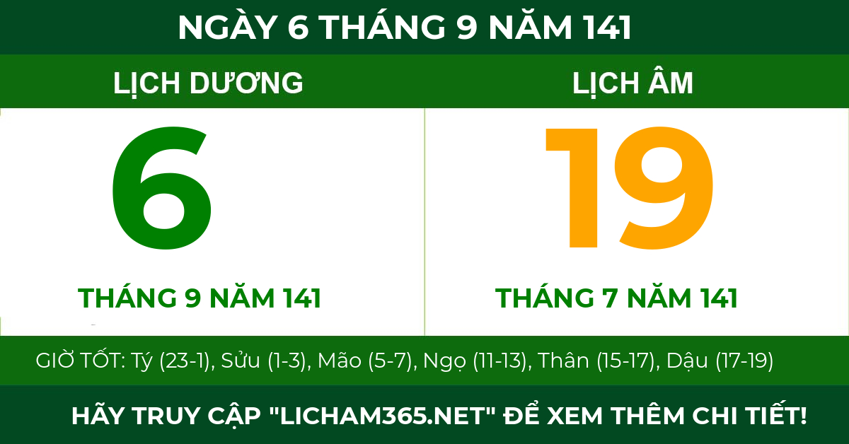 lịch âm ngày 6 tháng 9 năm 141