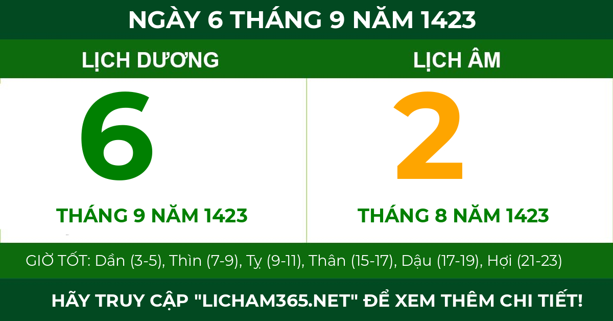 lịch âm ngày 6 tháng 9 năm 1423