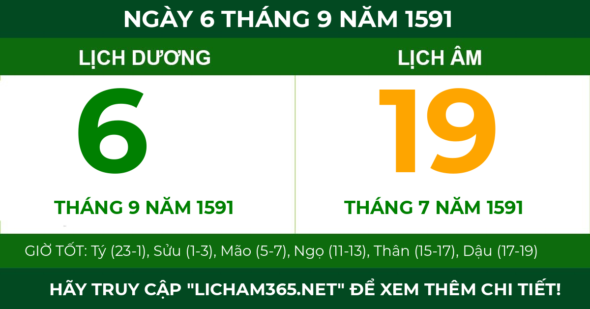 lịch âm ngày 6 tháng 9 năm 1591