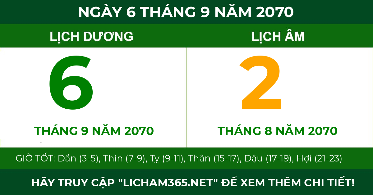 lịch âm ngày 6 tháng 9 năm 2070