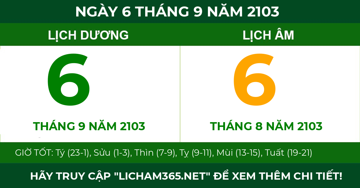 lịch âm ngày 6 tháng 9 năm 2103