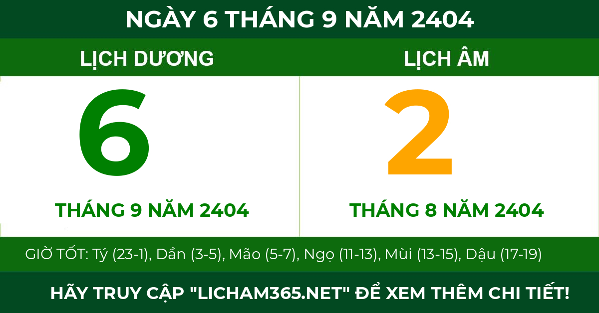lịch âm ngày 6 tháng 9 năm 2404
