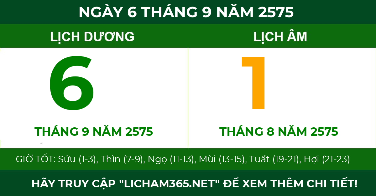lịch âm ngày 6 tháng 9 năm 2575