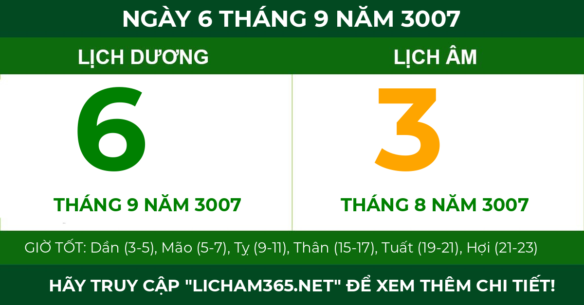 lịch âm ngày 6 tháng 9 năm 3007