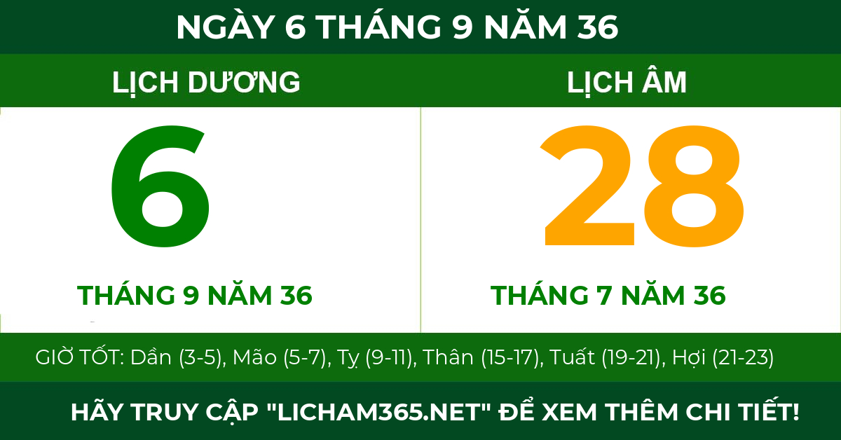lịch âm ngày 6 tháng 9 năm 36