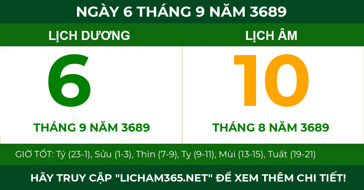 lịch âm ngày 6 tháng 9 năm 3689