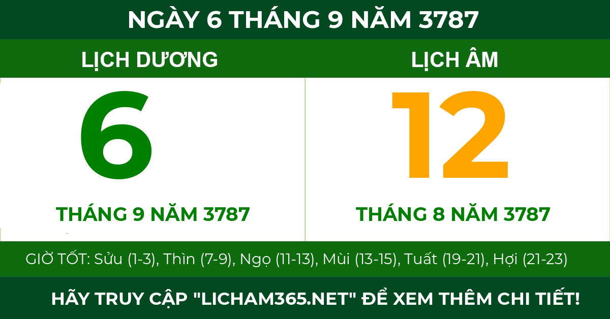 lịch âm ngày 6 tháng 9 năm 3787