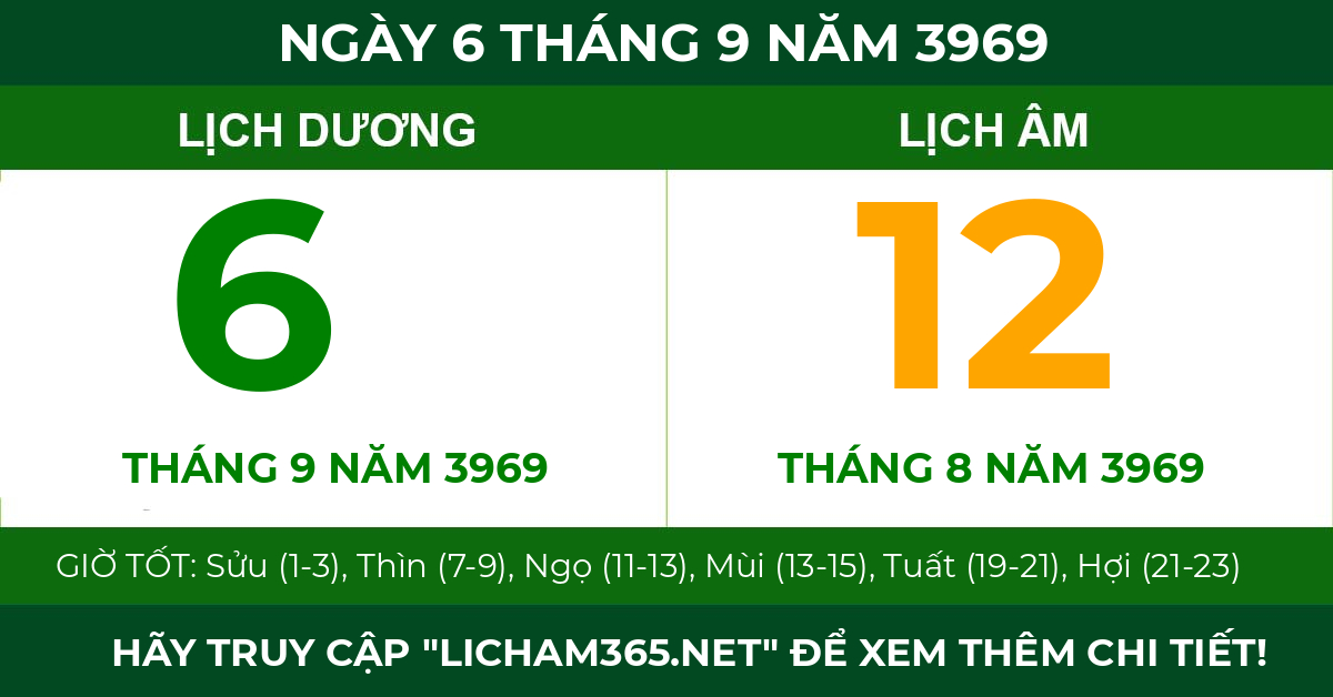 lịch âm ngày 6 tháng 9 năm 3969