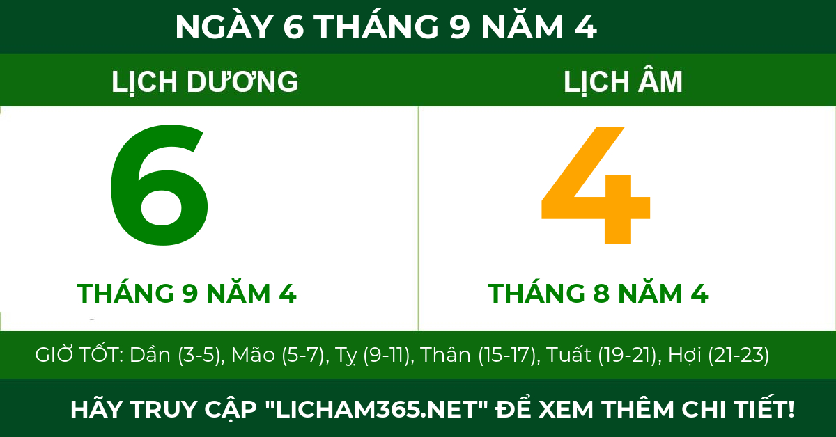 lịch âm ngày 6 tháng 9 năm 4