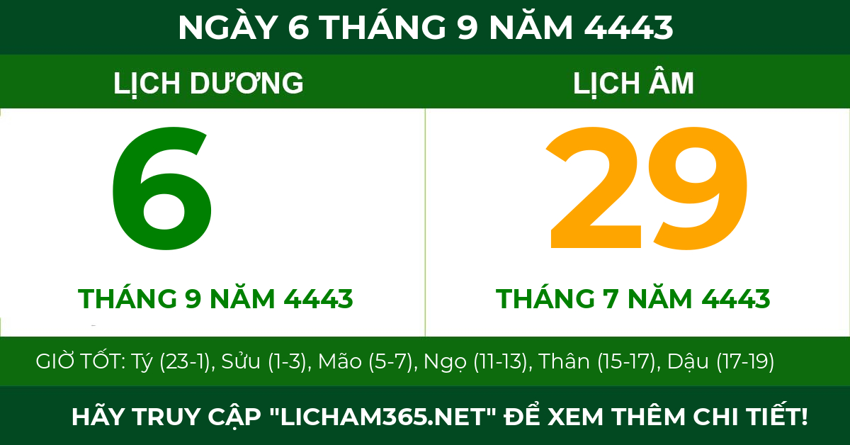 lịch âm ngày 6 tháng 9 năm 4443