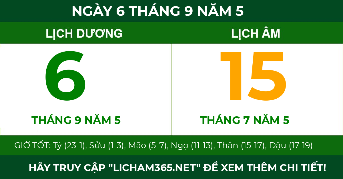 lịch âm ngày 6 tháng 9 năm 5