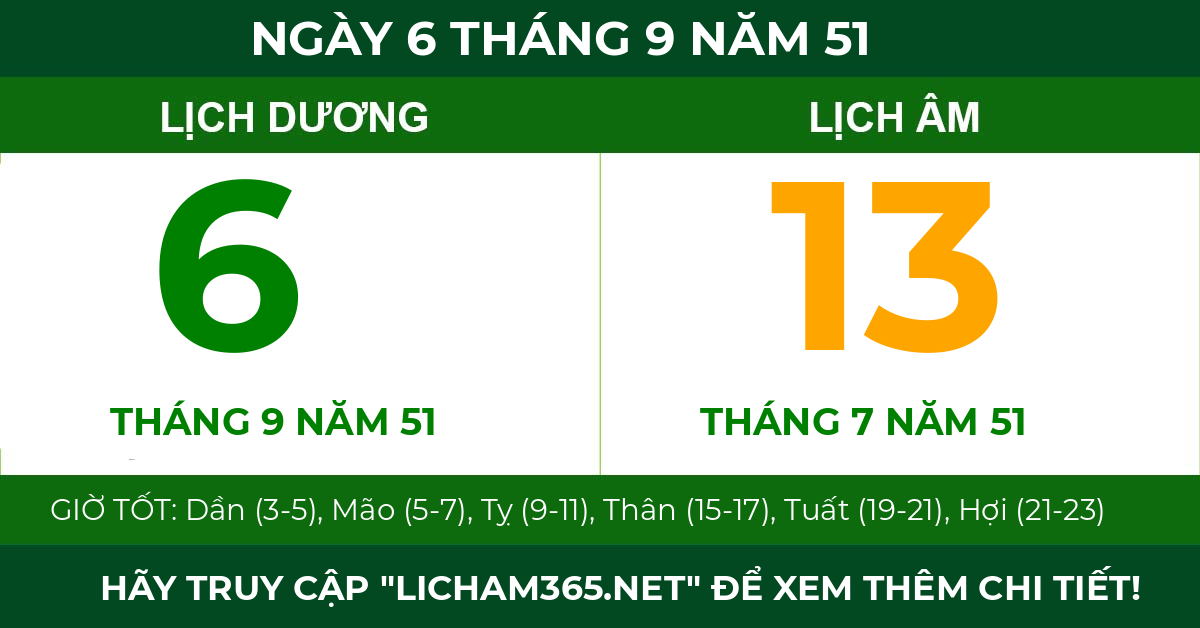 lịch âm ngày 6 tháng 9 năm 51