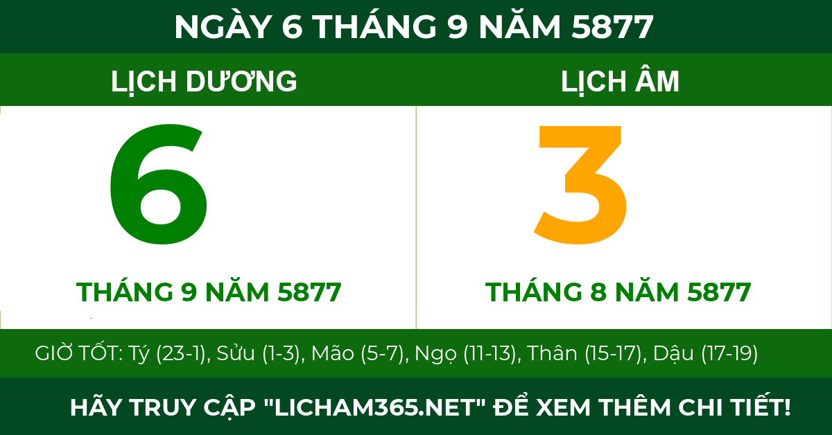 lịch âm ngày 6 tháng 9 năm 5877