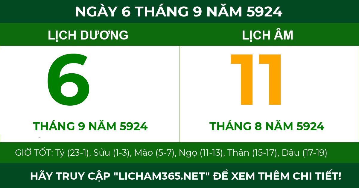 lịch âm ngày 6 tháng 9 năm 5924