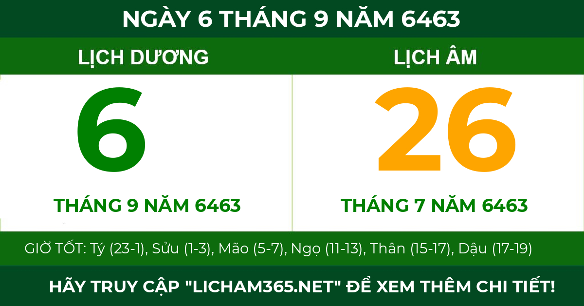 lịch âm ngày 6 tháng 9 năm 6463