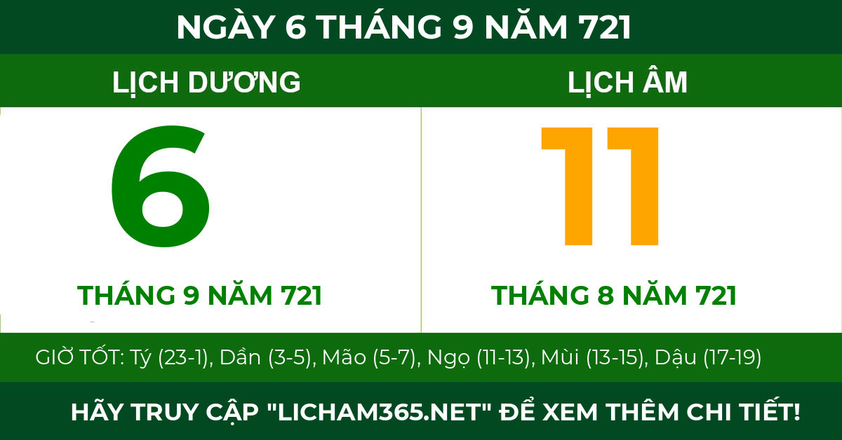 lịch âm ngày 6 tháng 9 năm 721