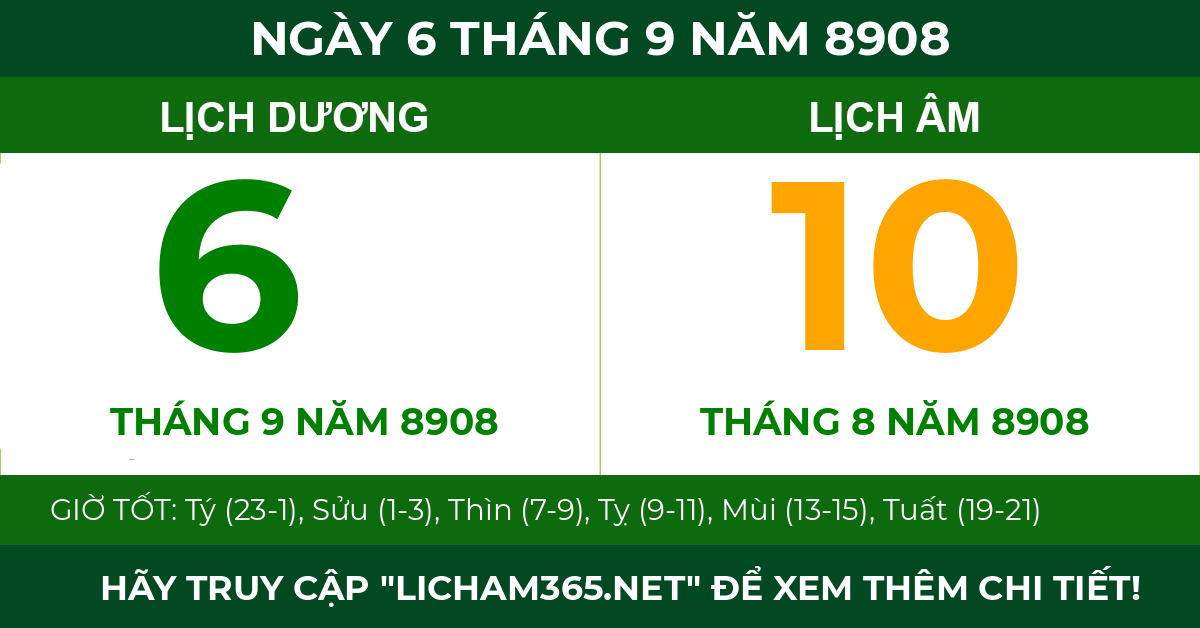 lịch âm ngày 6 tháng 9 năm 8908