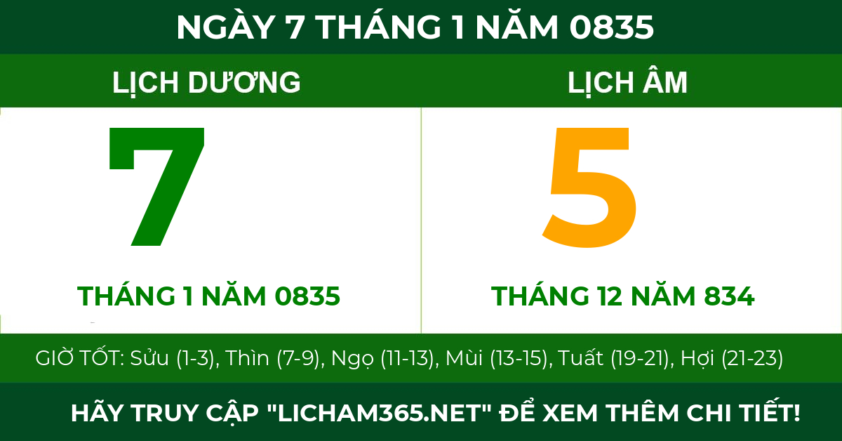 lịch âm ngày 7 tháng 1 năm 0835