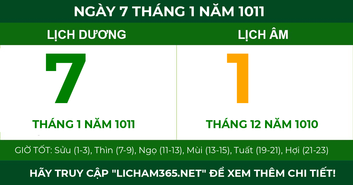 lịch âm ngày 7 tháng 1 năm 1011