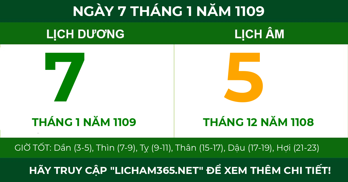 lịch âm ngày 7 tháng 1 năm 1109