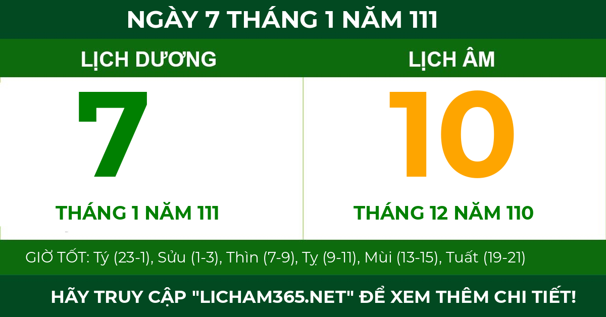 lịch âm ngày 7 tháng 1 năm 111