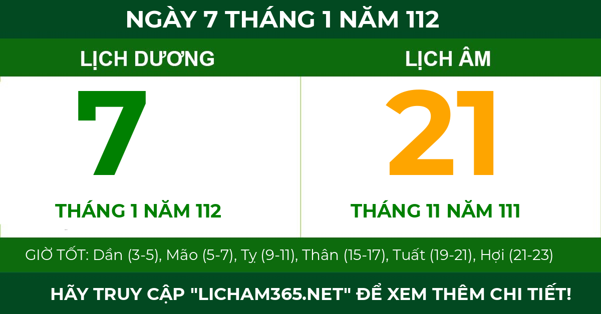 lịch âm ngày 7 tháng 1 năm 112