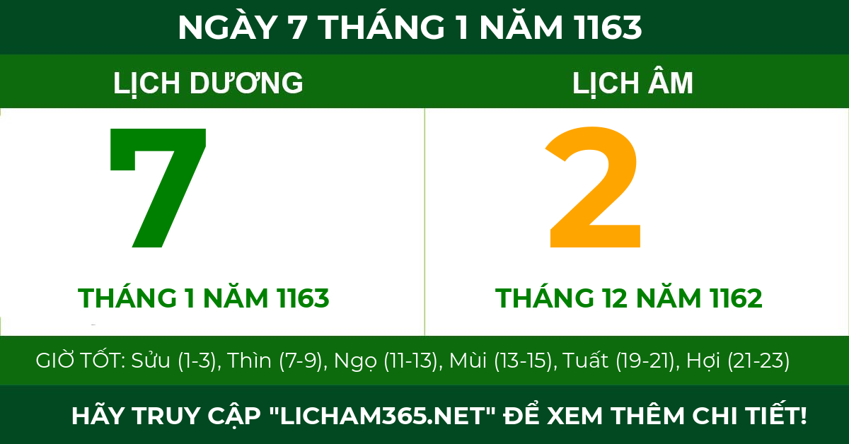lịch âm ngày 7 tháng 1 năm 1163