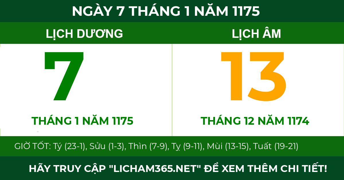 lịch âm ngày 7 tháng 1 năm 1175
