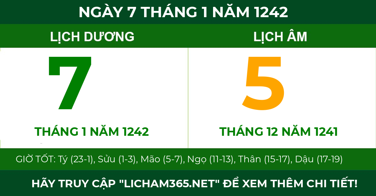lịch âm ngày 7 tháng 1 năm 1242
