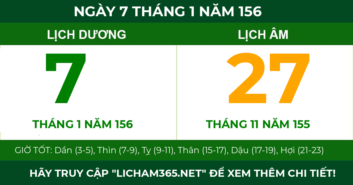 lịch âm ngày 7 tháng 1 năm 156