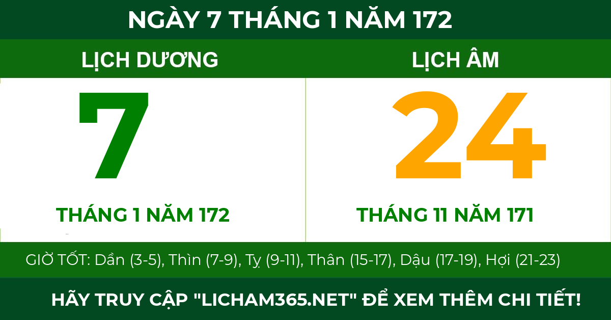 lịch âm ngày 7 tháng 1 năm 172