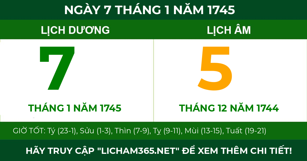 lịch âm ngày 7 tháng 1 năm 1745