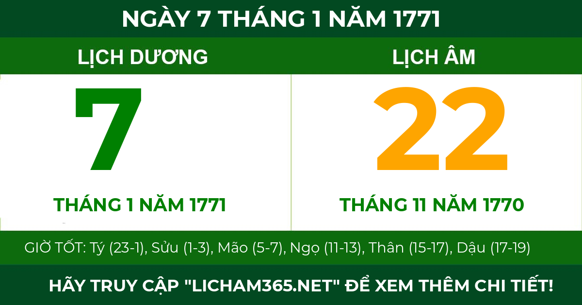 lịch âm ngày 7 tháng 1 năm 1771