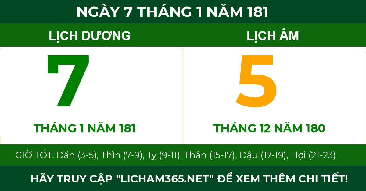 lịch âm ngày 7 tháng 1 năm 181
