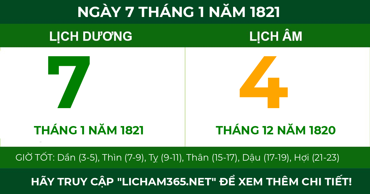 lịch âm ngày 7 tháng 1 năm 1821