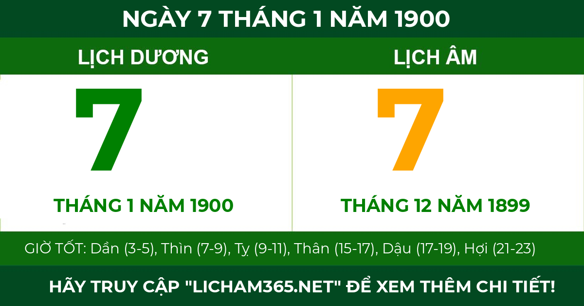 lịch âm ngày 7 tháng 1 năm 1900