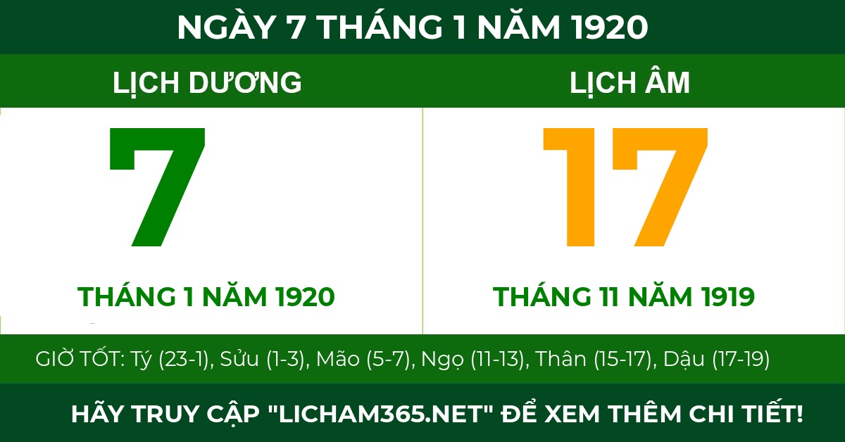 lịch âm ngày 7 tháng 1 năm 1920