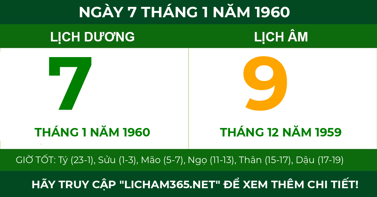 lịch âm ngày 7 tháng 1 năm 1960