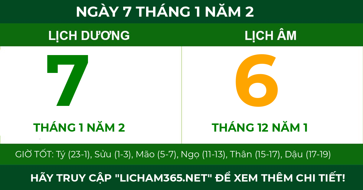 lịch âm ngày 7 tháng 1 năm 2