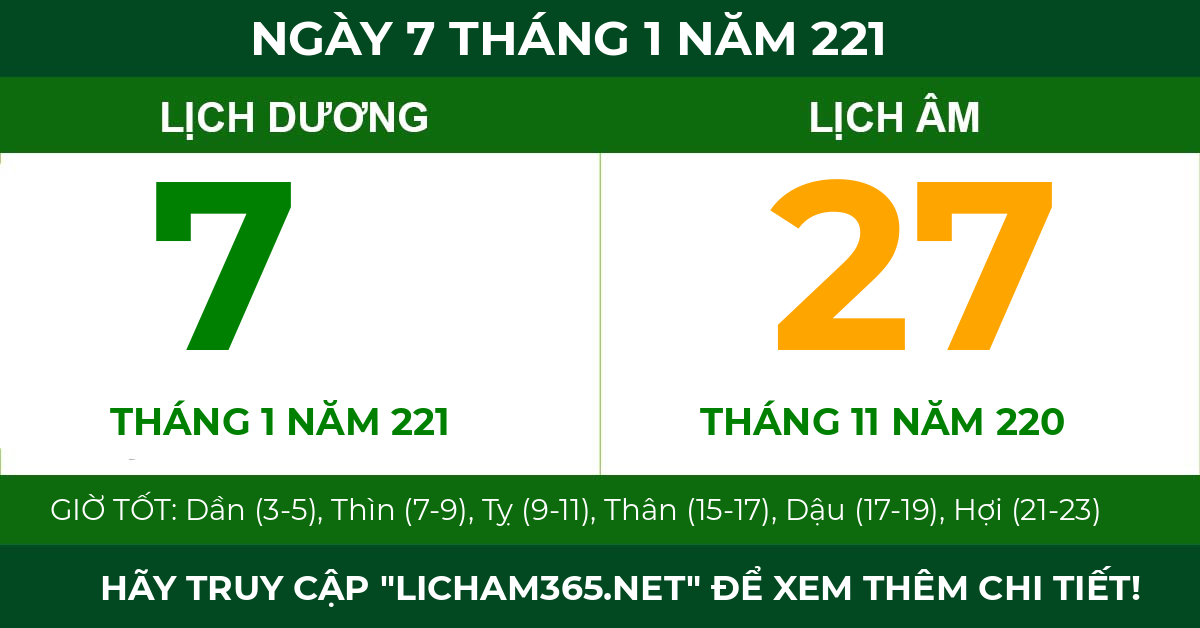lịch âm ngày 7 tháng 1 năm 221