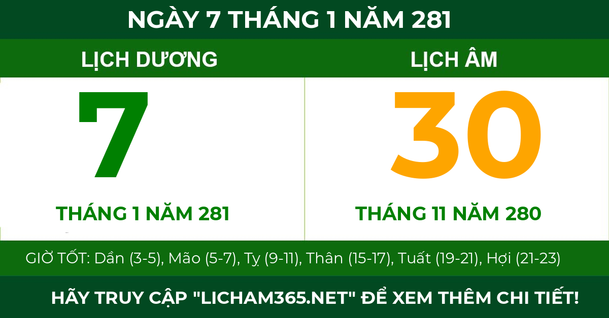 lịch âm ngày 7 tháng 1 năm 281