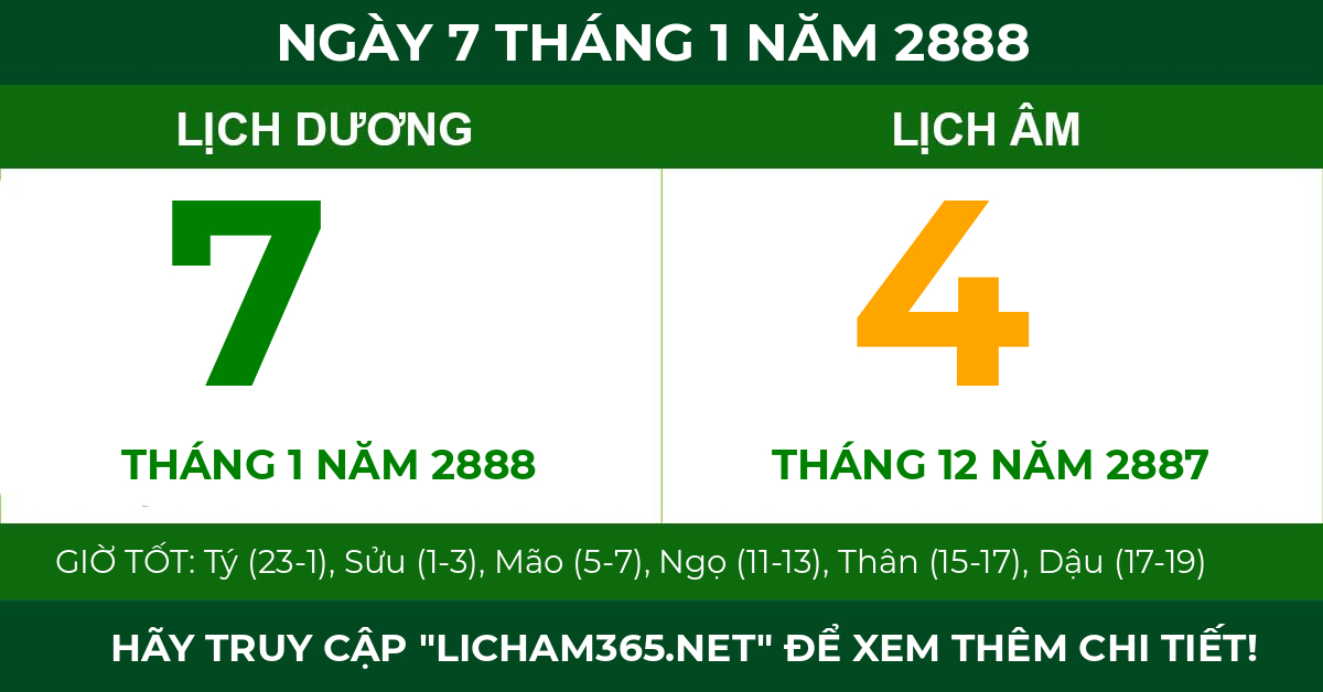 lịch âm ngày 7 tháng 1 năm 2888