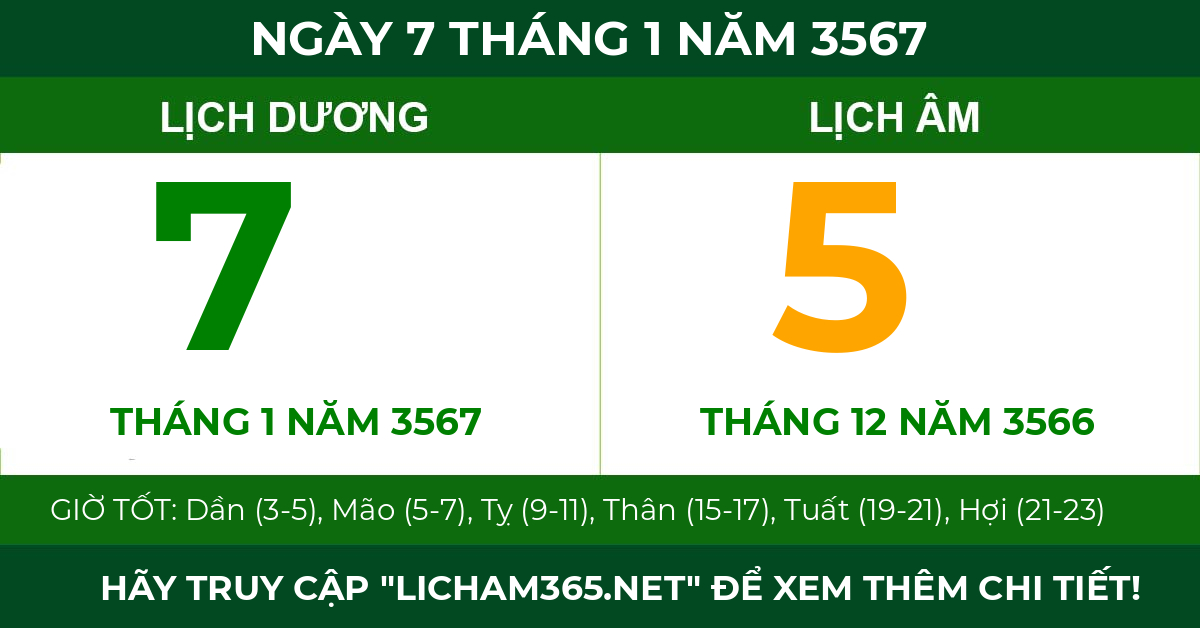 lịch âm ngày 7 tháng 1 năm 3567