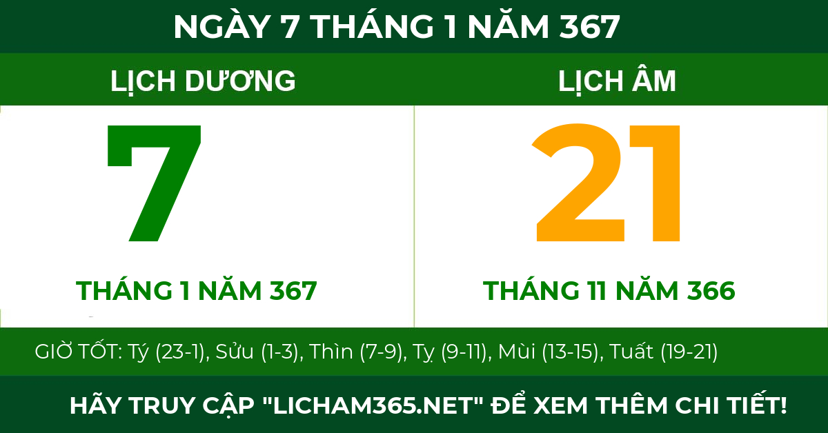 lịch âm ngày 7 tháng 1 năm 367