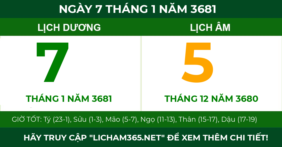 lịch âm ngày 7 tháng 1 năm 3681