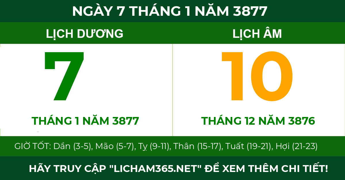 lịch âm ngày 7 tháng 1 năm 3877