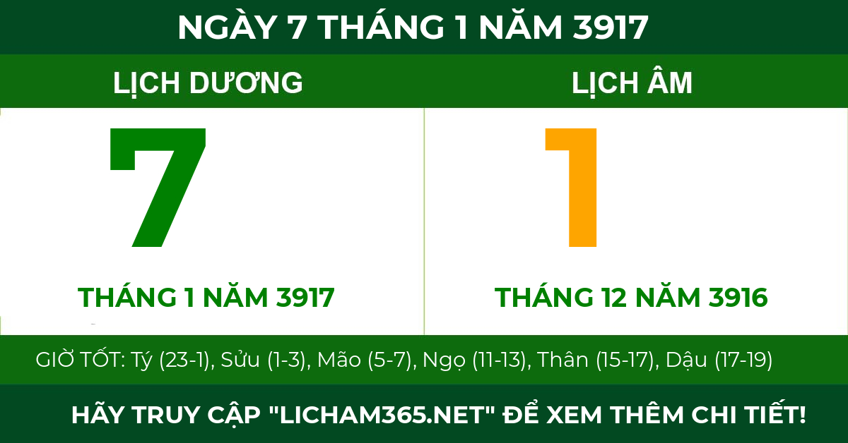lịch âm ngày 7 tháng 1 năm 3917