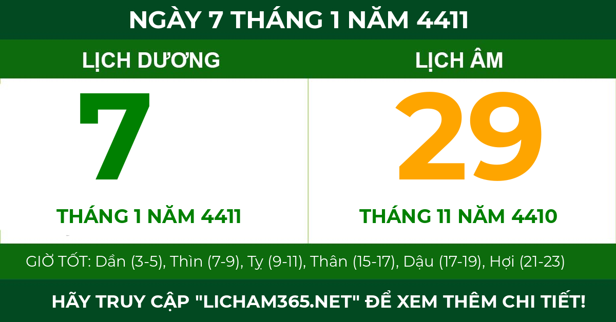lịch âm ngày 7 tháng 1 năm 4411